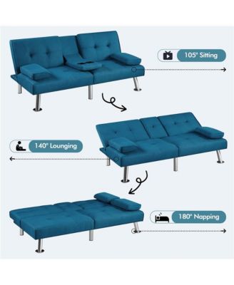Fabric Upholstered Convertible Futon Sofa Bed