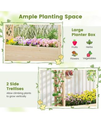 2PCS Wooden Raised Garden Bed/ Lattice Trellises Hanging Roof Drainage Outdoor