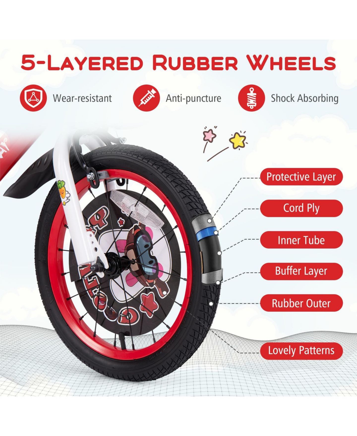 Детская игрушка HONGGE 18-Inch Adjustable Kids Bike with Dual Brake and Removable Storage Basket, Ages 4-8, цвет: Красный — фото 9