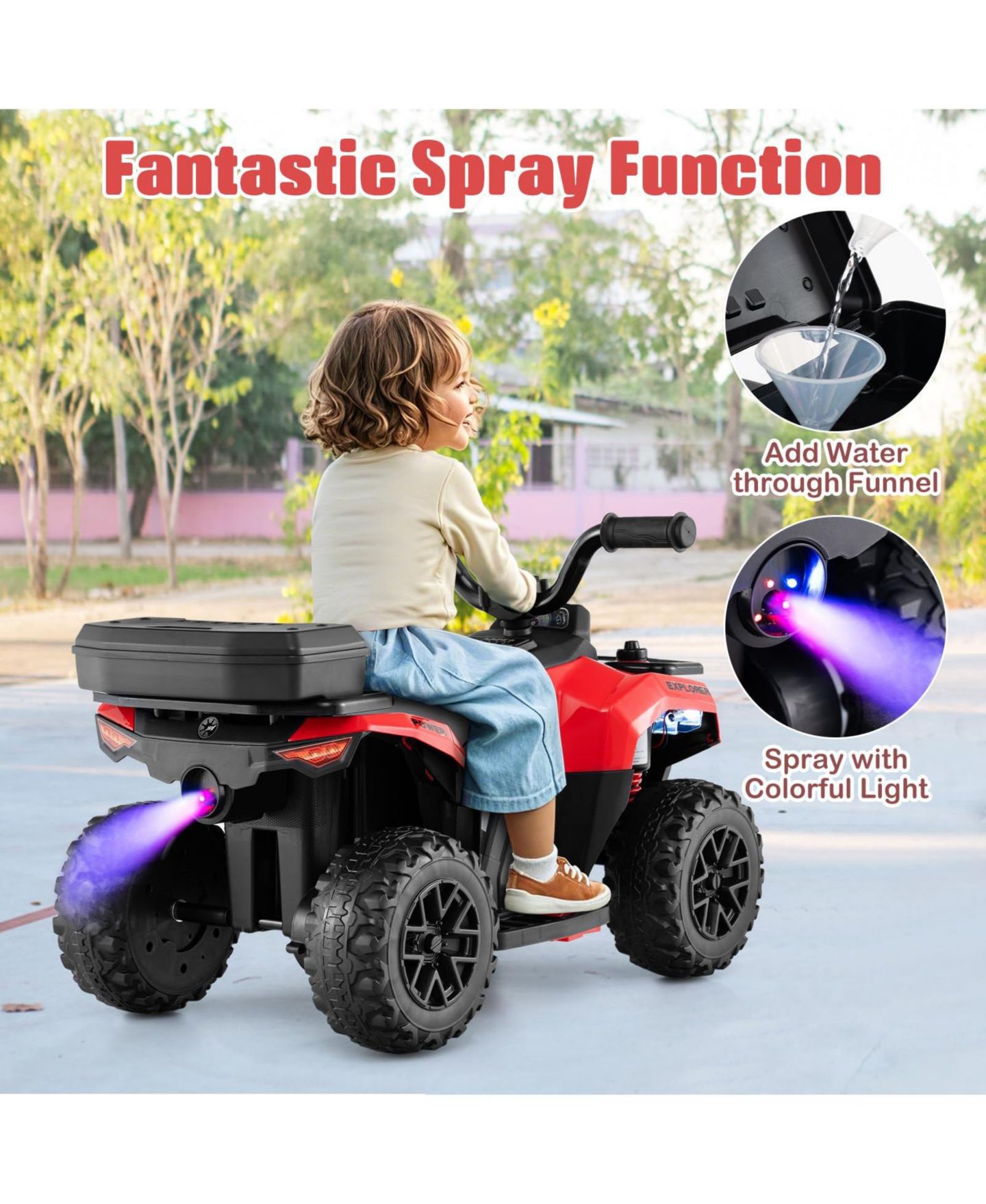 Детская игрушка Mecale 6V Powered Ride-On ATV with Spray Function, Ages 18 Months+, цвет: Яркий красный — фото 7
