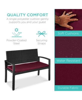 2-Person Outdoor Wicker Bench Garden Patio Porch Furniture w/ 700lb Capacity, Cushion