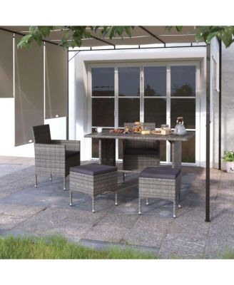 4 Piece Patio Chair and Stool Set Poly Rattan Gray