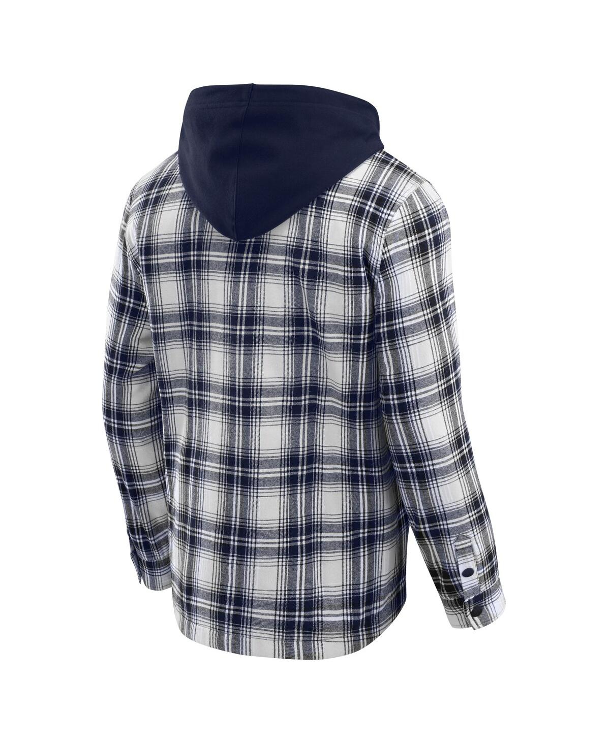 Fanatics Men's Navy Michigan Wolverines Plaid Flannel Quilted Full-snap Hooded Shacket In Blue