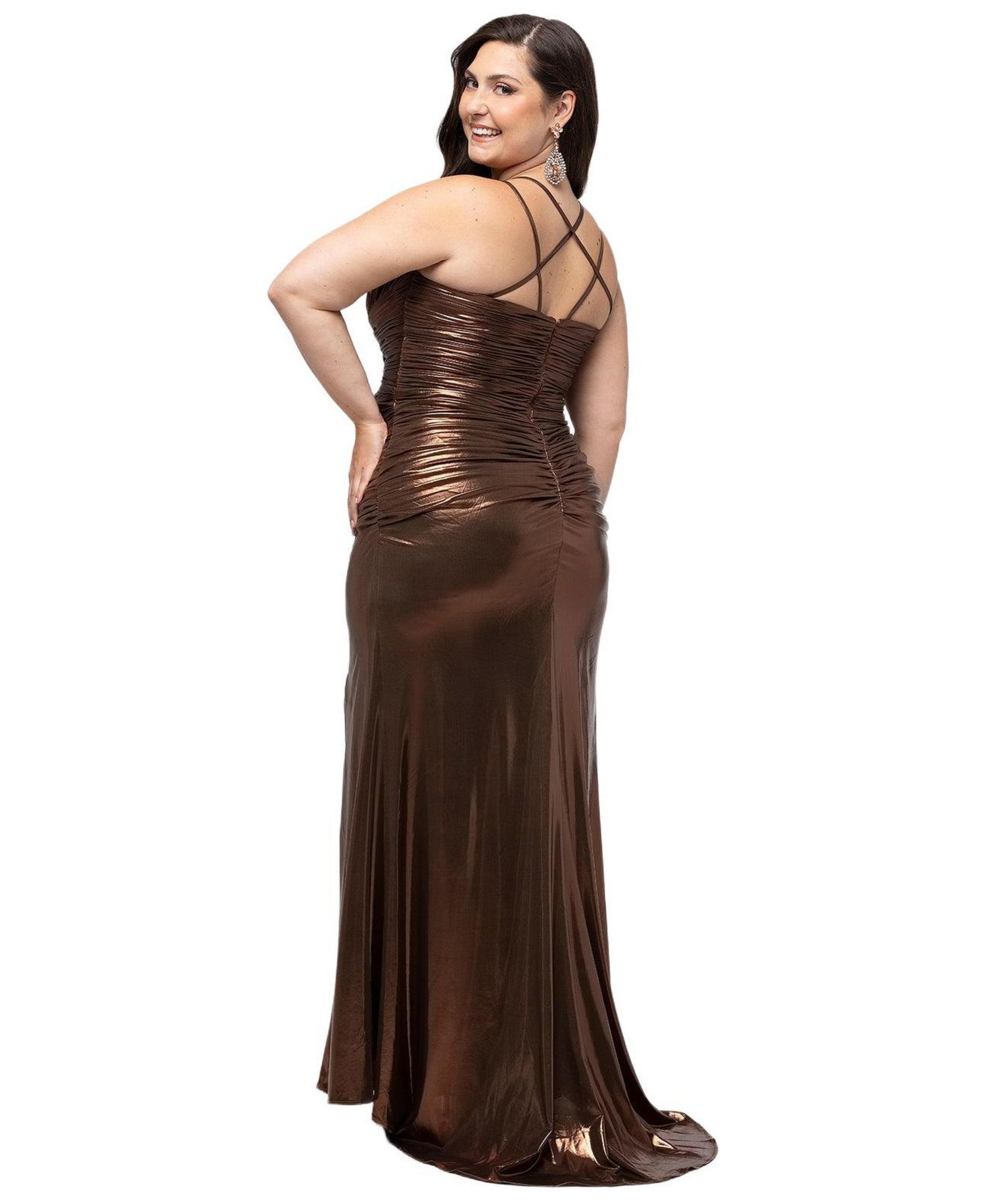 Women's Curvy Metallic Body-Con Gown with Slit