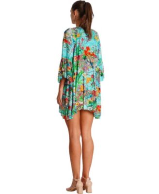 Women's Multicolor Mini Dress with Side Asymmetrical Hem and Beaded Neckline