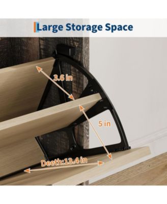 Shoe Storage Organizer with 2 Flip Drawers and 1 Drawer, Freestanding Narrow Shoe Rack, Shoe Storage Organizer with 3-Tier Adjustable Shelves, Oak