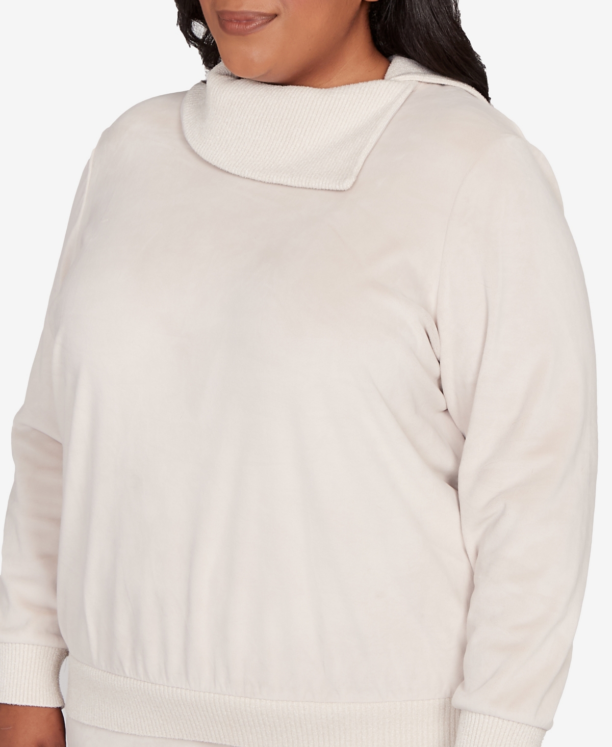 Alfred Dunner Plus Size Calm Luxe Solid Shimmer Detail Envelope Neck Top In White