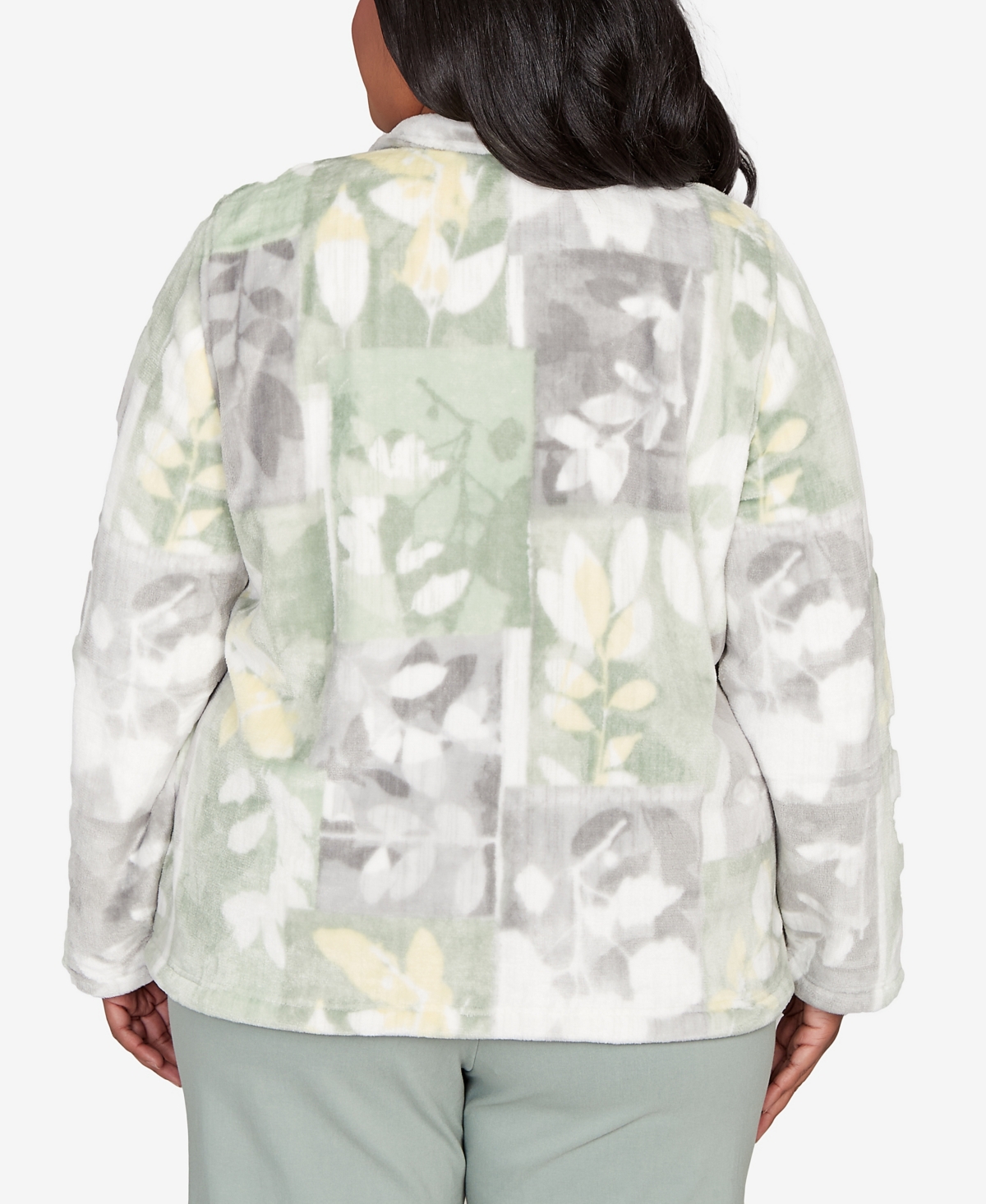 Alfred Dunner Plus Size Stockbridge Leaf Patchwork Cozy Knit Jacket In Multi