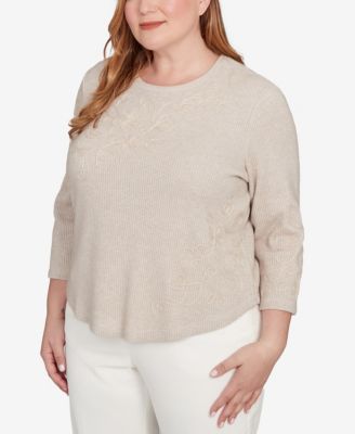 Plus Size Vienna Asymmetrical Floral Soutache Knit Top