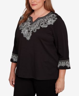 Plus Size Barcelona Embroidered Scroll Accent Soft Knit Top