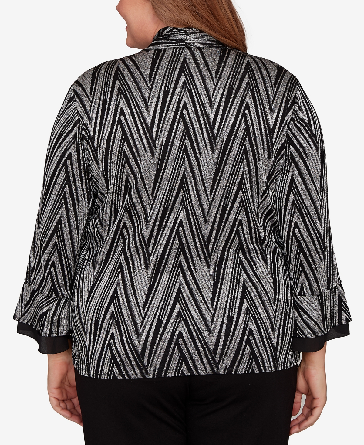 Alfred Dunner Plus Size Barcelona Metallic Chevron Two In One Top With Necklace In Multi