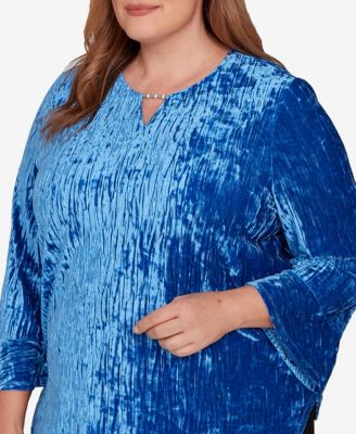 Plus Size Barcelona Crushed Velvet Keyhole Bell Sleeve Top