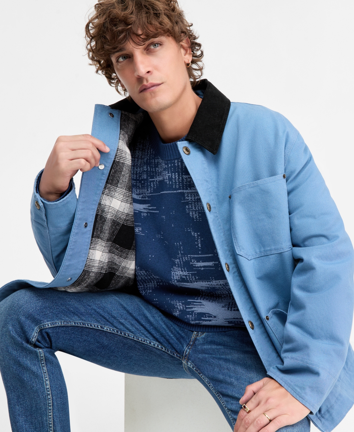 Hugo Boss Men's Cotton Sorbas Long-Sleeve Snap-Front Shirt Jacket