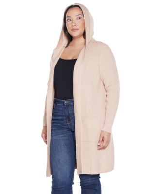 Plus Size  Hooded Novelty-Stitch Coatigan Sweater