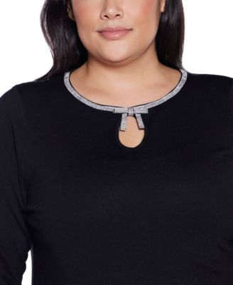 Plus Size Women’s Embellished Keyhole Crew Neck Sweater