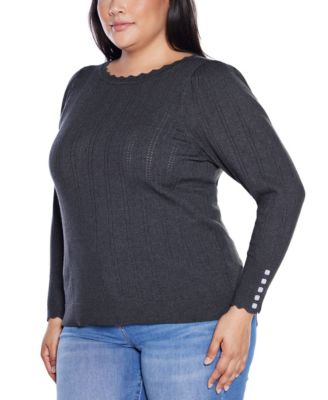 Plus Size Scalloped-Trim Boat Neck Sweater