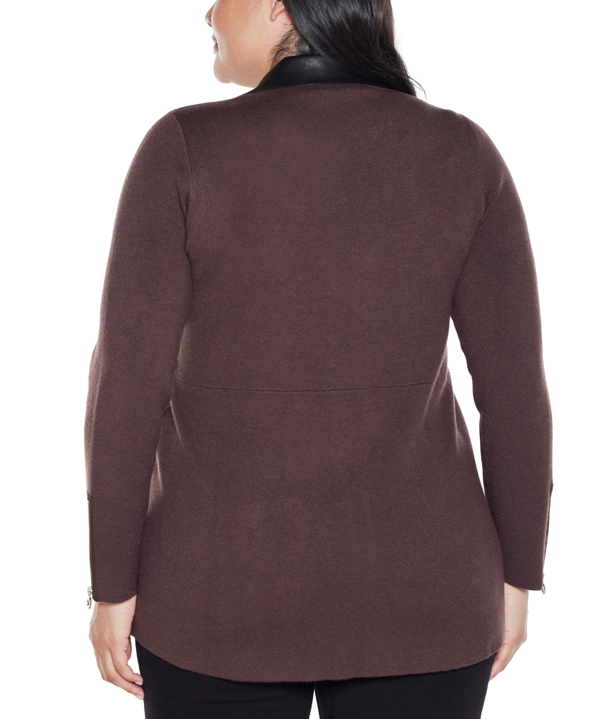 Belldini Plus Size Black Label Collared Sweater Jacket In Burgundy