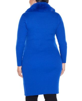 Black Label Plus Size Ribbed Collar Duster Cardigan Sweater