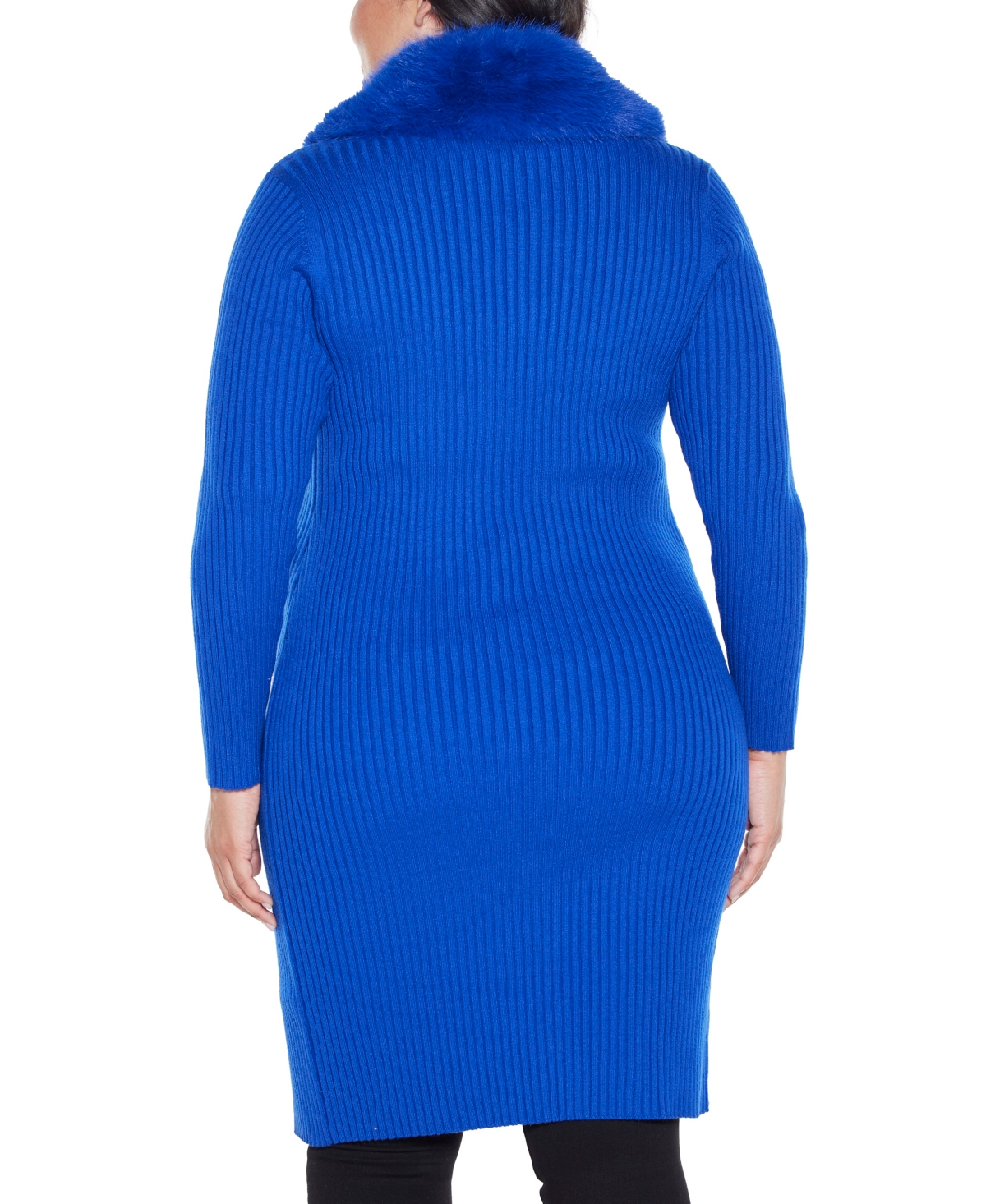 Belldini Plus Size Black Label Ribbed-collar Duster Cardigan Sweater In Blue