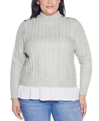 Plus Size Black Label  Chiffon-Hem Cable Sweater