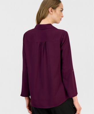 Petite Collared Roll-Tab-Sleeve Shirt