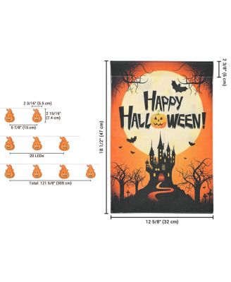 Halloween Pumpkin String Light with Garden Flag Full Moon Jack O Lantern Outdoor Yard Decorations 2025