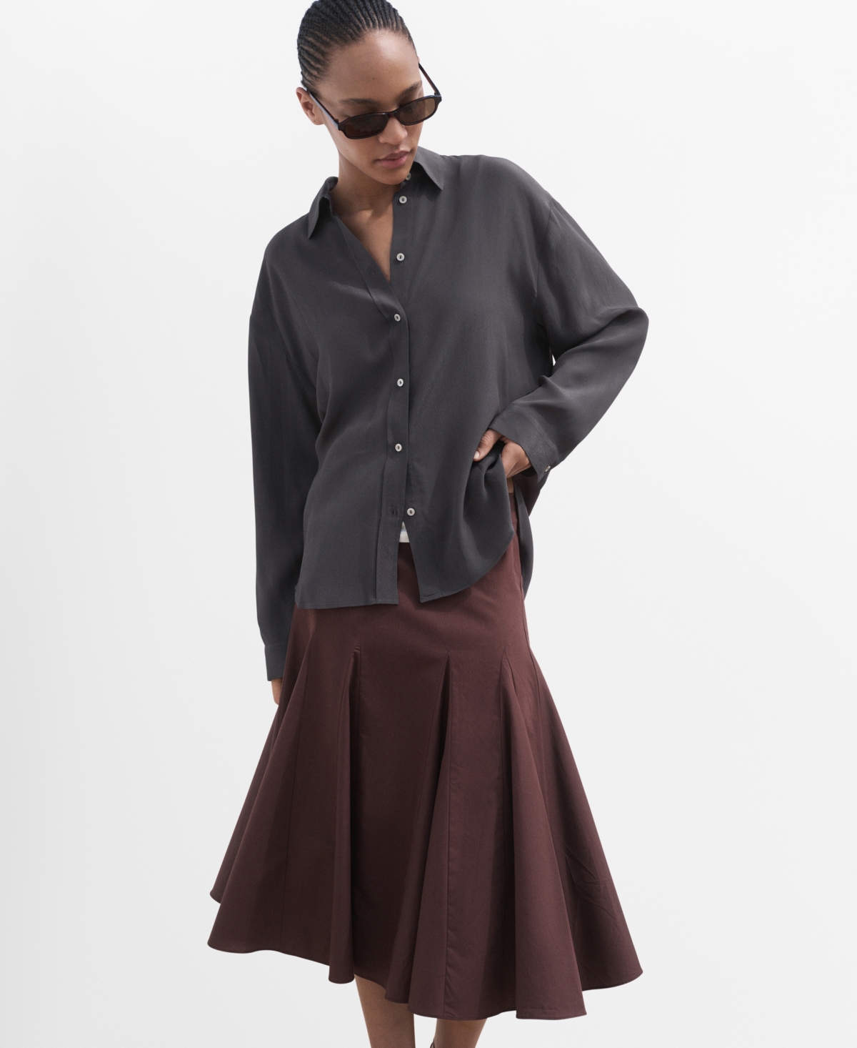 Mango Women's Oversize Flowy Shirt In Gray