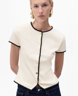 MANGO - Women's Contrasting Trim Cotton T-Shirt