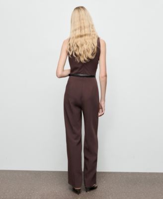 Women's Draped Neck and Belt Long Jumpsuit