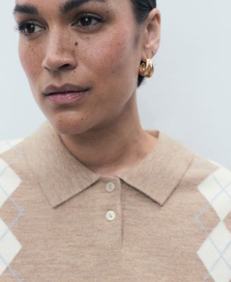 Women's Diamond-Print Polo-Neck Sweater