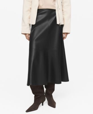 MANGO - Women's Leather-Effect Midi-Skirt