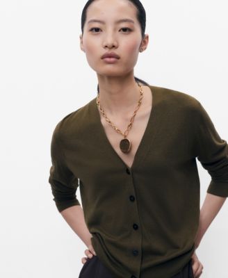 MANGO - Women's V-Neck Knitted Cardigan