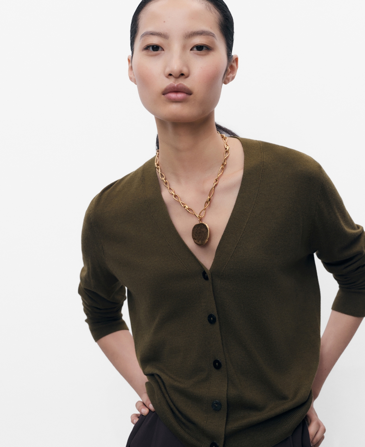 Mango V-neck Knit Cardigan In Brown