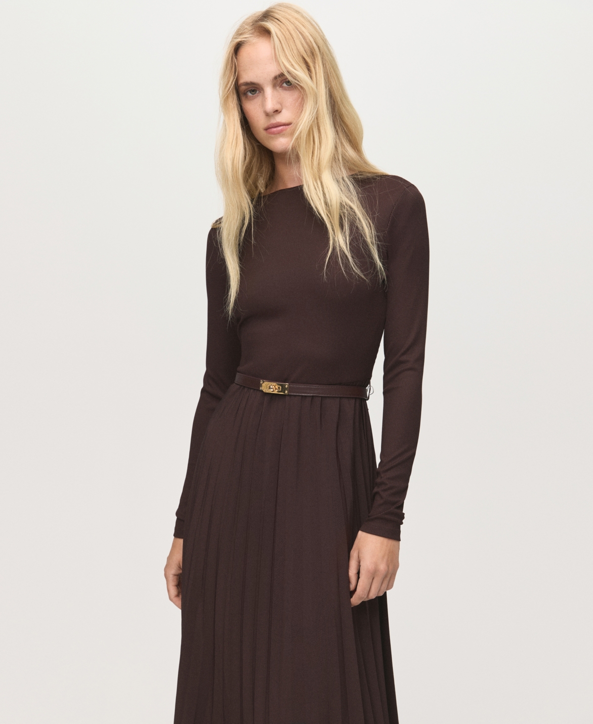 Mango Women's Belt Combined Pleated Dress