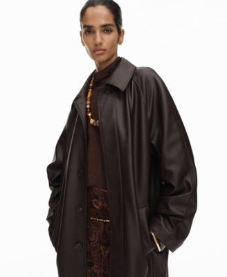 MANGO - Women's Long Leather-Effect Trench Coat