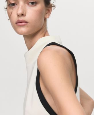 Women's Contrast Trim Draped Collar Blouse