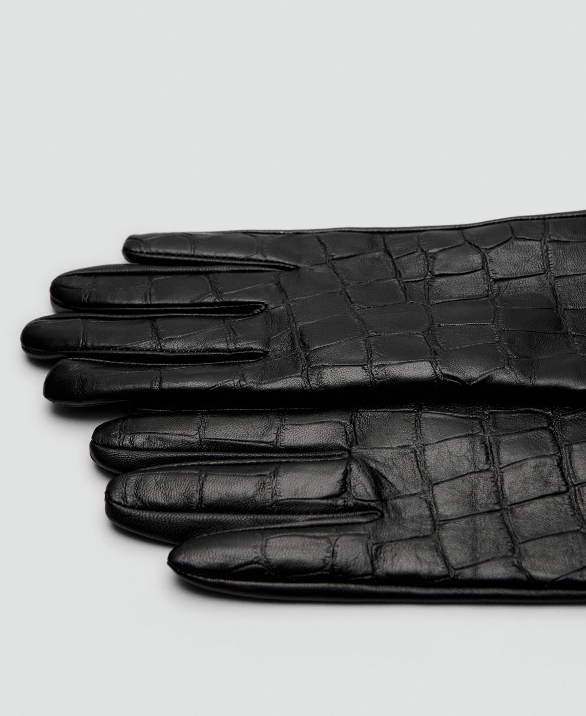Mango Long Croc Embossed Leather Gloves In Black