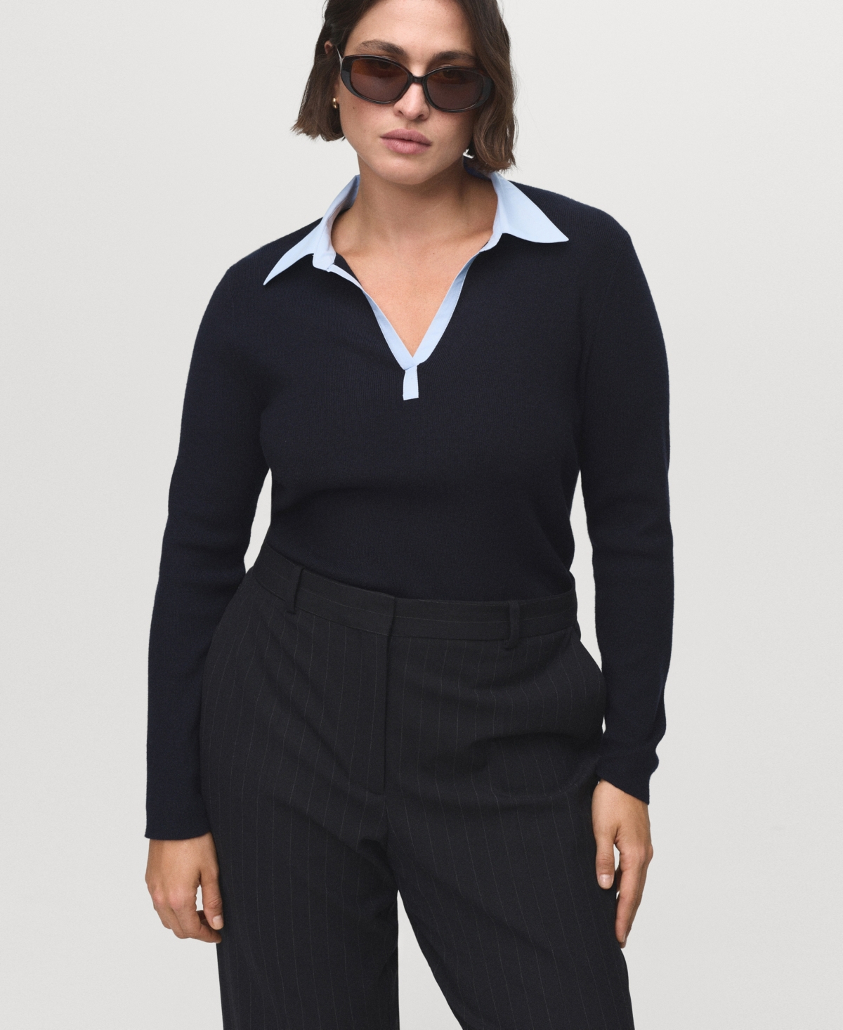 Mango Women's Combined Shirt-collar Sweater In Blue