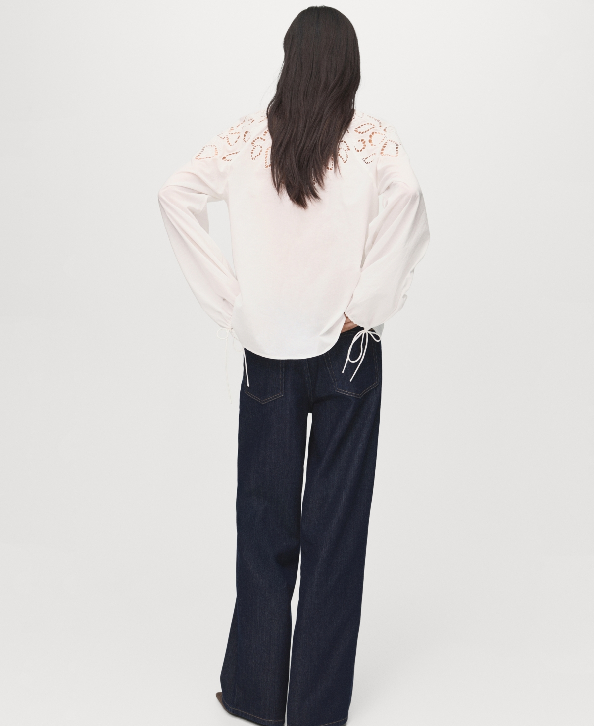 Mango Embroidered Blouse With Bows Ecru In White