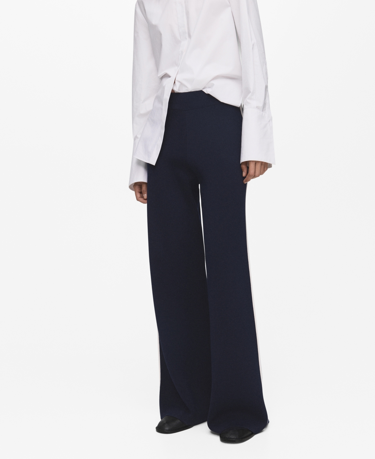 Mango Fine-knit Straight-fit Trousers Dark Navy In Blue