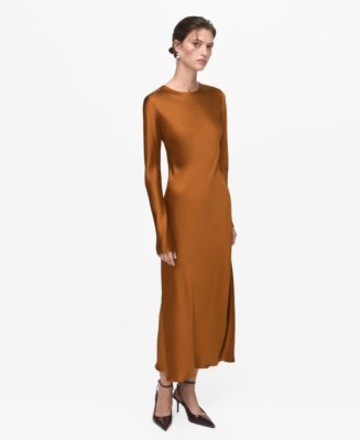 Dress Robe Solde Mango Mango Women's Long Satin Dress Green