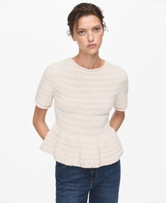 MANGO - Women's Ruffles Detail Textured Sweater