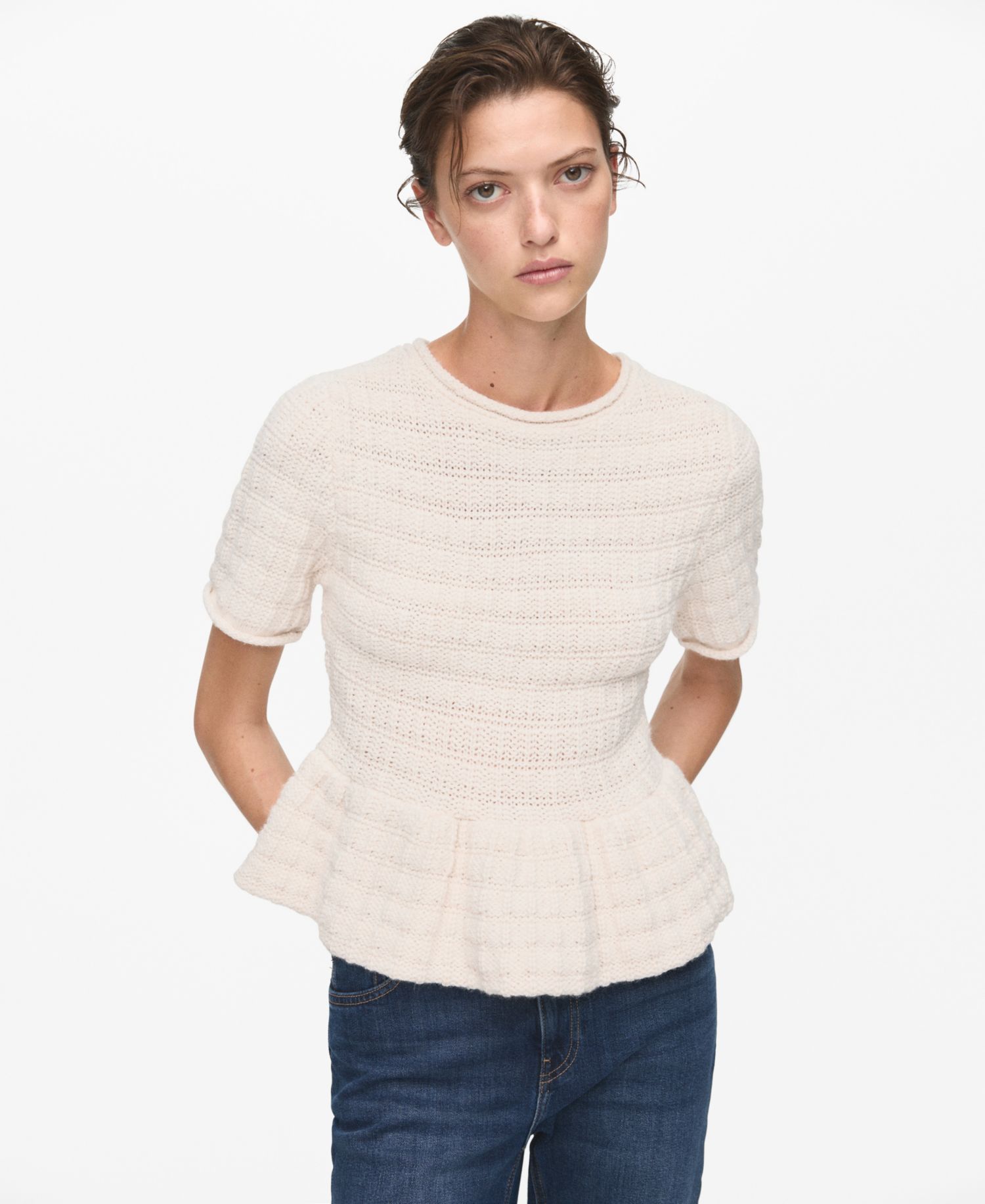 Women's Ruffles Detail Textured Sweater