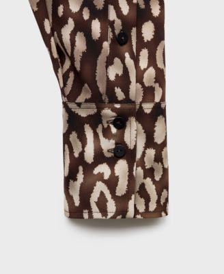 Women's Leopard Satin Tie Detail Blouse