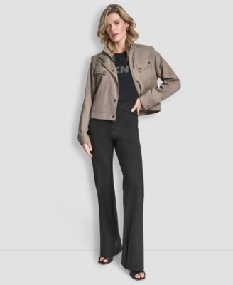 Women's Collared Cropped Moto Trench Coat