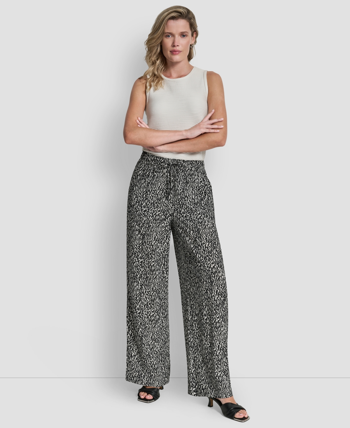 Dkny Women's Printed Straight Leg Pull-on Pants In Gray