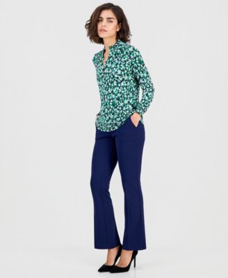 Petite Ruffled-Neck Smocked-Cuff Top