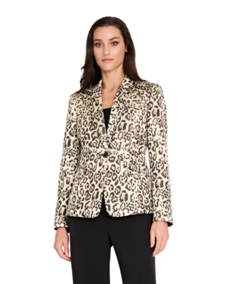Petite Leopard-Print Jacquard Blazer - Gold Leopard