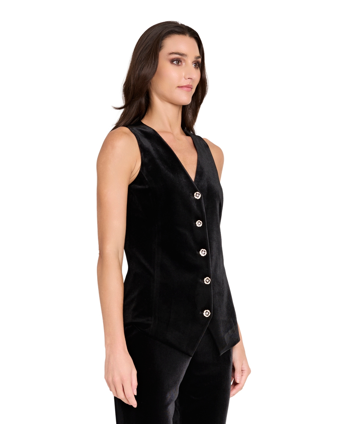 Tahari Asl Velvet Embellished Button Vest In Animal Print