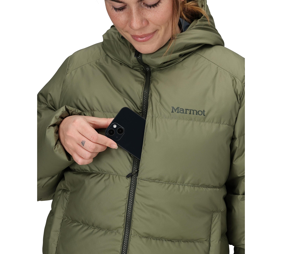 Marmot Women's Guides Big-baffled Puffer Hooded Jacket In Green